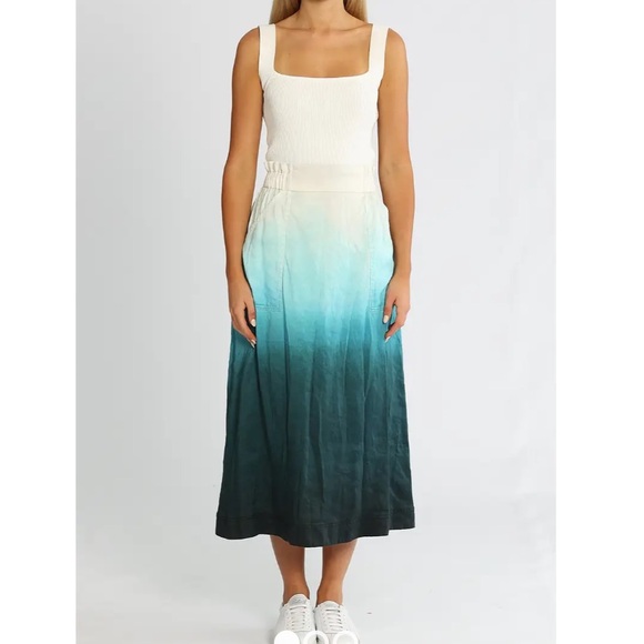 Aje Cosmos Midi Skirt Handpainted Teal Ombre - Picture 6 of 8